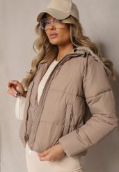Jasnobeżowa Kurtka Pikowana Wykończona Kapturem Aviatoria. Brązowe kurtki Renee, xl, bez wzorów, z jeansu, biznesowe. W wyprzedaży za 59.99 zł.