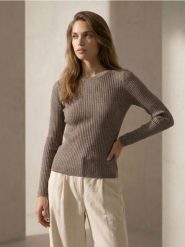 Prążkowany sweter z wiskozą - Inny. Swetry Sinsay, l, bez wzorów, prążkowane, bez ramiączek. Za 29.99 zł.