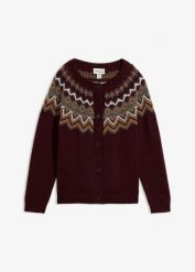 Sweter rozpinany w norweski wzór. Czerwone swetry bonprix, bez wzorów, bez ramiączek. Za 149.99 zł.