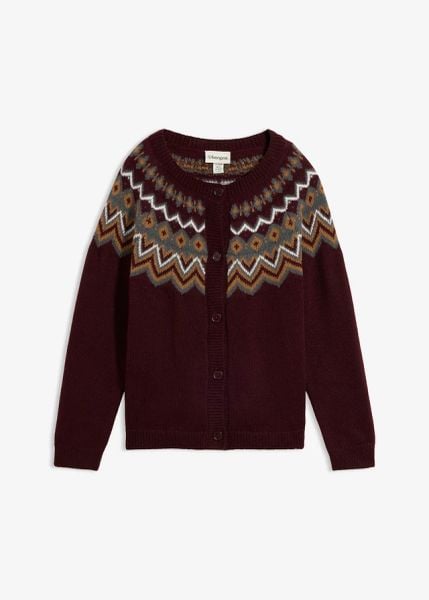 Sweter rozpinany w norweski wzór. Czerwone swetry bonprix, bez wzorów, bez ramiączek. Za 149.99 zł.
