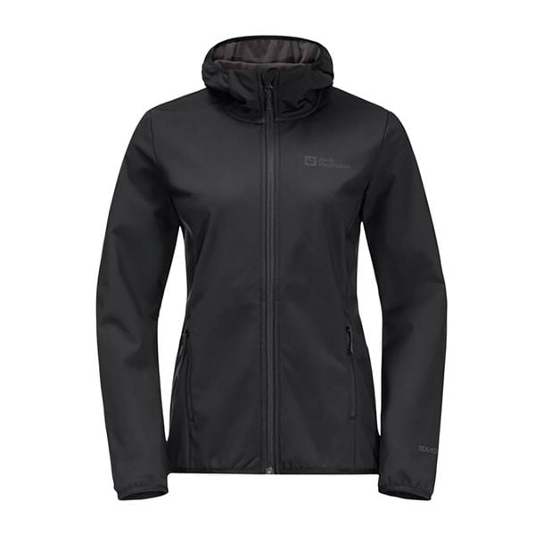 Kurtka softshellowa damska Jack Wolfskin Bornberg Hoody. Czarne kurtki przejściowe sportowe Jack Wolfskin, xs, bez wzorów, z softshellu, bez kaptura, trekkingowe. Za 259.99 zł.