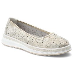 Półbuty damskie S.Barski, ze skóry naturalnej licowej ażurowy kwiatowy wzór lekka podeszwa casual, złote, LR61-703. Żółte półbuty wsuwane S.BARSKI, w ażurowe wzory, ze skóry, casualowe, bez obcasa, na płaskiej podeszwie. Za 169.00 zł.