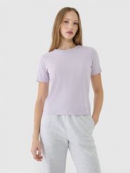 4F T-shirt regular gładki damski - fioletowy XS. Fioletowe t-shirty 4f, xs, bez wzorów, z bawełny, klasyczne, bez kołnierzyka, bez ramiączek. W wyprzedaży za 29.99 zł.