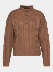 Brave Soul Sweter LK-286MOMPOX Brązowy Regular Fit. Brązowe swetry Brave Soul, s, bez wzorów, z wiskozy, bez ramiączek. Za 169.99 zł.