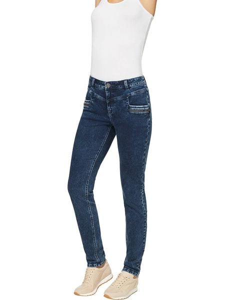 Heine Dżinsy - Slim fit - w kolorze granatowym rozmiar: 38. Niebieskie jeansy Heine, bez wzorów, z podwyższonym stanem. Za 157.73 zł.