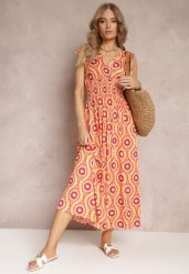Pomarańczowa Rozkloszowana Sukienka z Wiskozy w Fantazyjny Print Karlene. Brązowe sukienki Renee, l, bez wzorów, z wiskozy, wakacyjne, bez kołnierzyka, bez ramiączek, maxi, rozkloszowane. W wyprzedaży za 39.99 zł.