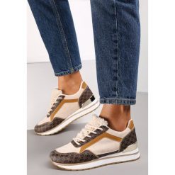 Beżowo-Brązowe Sneakersy Regnard. Brązowe buty sportowe lifestyle Renee, bez wzorów, z jeansu, sportowe, przed kostkę, bez zapięcia. W wyprzedaży za 112.49 zł.