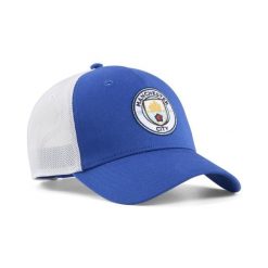Czapka typu trucker Manchester City KING PUMA. Niebieskie czapki z daszkiem Puma, na jesień, bez wzorów, klasyczne. Za 129.00 zł.