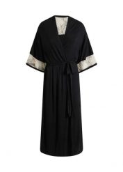 Długi szlafrok kimono z wiskozy z haftem. Czarne szlafroki damskie bonprix, bez wzorów, z koronki, bez ramiączek, długie. Za 129.99 zł.