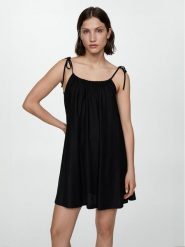Mango Sukienka letnia Alandi 77080363 Czarny Relaxed Fit. Czarne sukienki Mango, s, bez wzorów, z syntetyku, bez kołnierzyka, bez ramiączek. Za 69.99 zł.