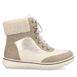 Botki Rieker. Brązowe botki Rieker, bez wzorów, bez obcasa, na płaskiej podeszwie, bez zapięcia. Za 239.99 zł.