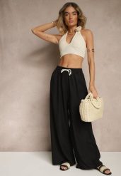 Czarne Spodnie z Bawełną o Szerokim Kroju High Waist z Wiązaniem Noleldi. Czarne jeansy Renee, bez wzorów, z bawełny, eleganckie, z podwyższonym stanem. W wyprzedaży za 29.99 zł.