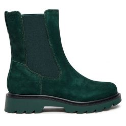 Sztyblety Tamaris. Zielone botki Tamaris, bez wzorów, bez obcasa, na płaskiej podeszwie, bez zapięcia. Za 369.99 zł.
