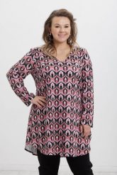 Wzorzysta tunika Ria PLUS SIZE XXL JESIEŃ. Tuniki Moda Size Plus Iwanek, plus size, bez wzorów, z elastanu, biznesowe, bez kołnierzyka, bez ramiączek. W wyprzedaży za 99.90 zł.