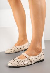Beżowe Balerinki Ażurowe z Zapięciem na Sprzączkę Tallia. Brązowe baleriny Born2be, w ażurowe wzory, eleganckie, bez obcasa, bez zapięcia. Za 54.99 zł.