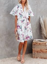 Milan Kiss Sukienka w kolorze biało-fioletowo-zielonym rozmiar: L. Białe sukienki Milan Kiss, na imprezę, l, bez wzorów, z tkaniny, bez kołnierzyka, bez ramiączek, mini. Za 101.47 zł.