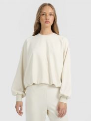 4F Bluza dresowa nierozpinana z modalem damska - beżowa L. Brązowe bluzy 4f, l, bez wzorów, z dresówki, bez ramiączek, bez kaptura. Za 199.99 zł.
