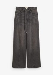 Dżinsy z szerokimi nogawkami, high waist. Szare jeansy bonprix, bez wzorów, z jeansu, z podwyższonym stanem. Za 179.99 zł.
