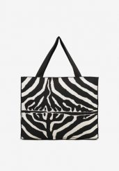 Czarno-Biała Torebka Typu Shopper w Zebrę o Prostokątnym Kształcie Salisenna. Czarne shopper bag Renee, bez wzorów, z jeansu, eleganckie, bez dodatków. W wyprzedaży za 59.99 zł.