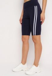 Granatowe Szorty Typu Kolarki z Lampasami Ilorea. Niebieskie szorty Born2be, bez wzorów, z materiału, sportowe. Za 49.99 zł.