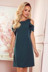 Sukienka o Trapezowym Kroju z Falbankami - Zielona. Zielone sukienki NUMOCO, s, bez wzorów, z elastanu, wizytowe, bez kołnierzyka, bez ramiączek, trapezowe. Za 228.90 zł.