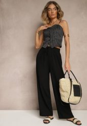 Czarne Szerokie Spodnie z Wiskozy High Waist Naivella. Czarne jeansy Renee, bez wzorów, z jeansu, eleganckie, z podwyższonym stanem. W wyprzedaży za 39.99 zł.