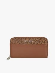 Brązowy portfel z detalami w panterkę. Brązowe portfele Ryłko, bez wzorów, ze skóry. Za 279.99 zł.