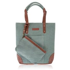 Shopperka szarozielona Paolo Peruzzi E-23-BU. Zielone shopper bag PAOLO PERUZZI, bez wzorów, z bawełny, klasyczne, bez dodatków. Za 129.99 zł.