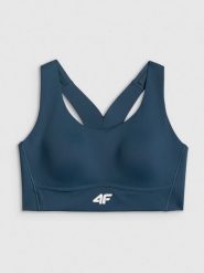 4F Biustonosz treningowy z wysokim wsparciem damski - turkusowy XS. Niebieskie biustonosze sportowe 4f, bez wzorów, z gumy, na fitness i siłownię. Za 179.99 zł.