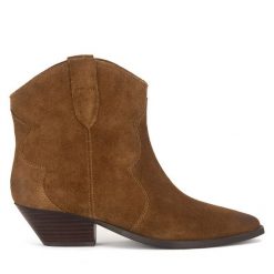 Kowbojki Badura. Brązowe botki Badura, bez wzorów, bez obcasa, na słupku, bez zapięcia. Za 379.99 zł.