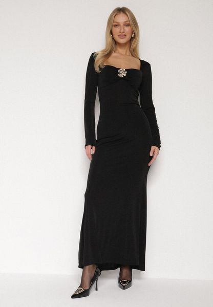 Czarna Sukienka Koktajlowa z Biżuteryjną Aplikacją i Długim Rękawem Idivianne. Czarne sukienki Born2be, m, z aplikacjami, klasyczne, bez kołnierzyka, bez ramiączek, maxi, dopasowane. Za 149.99 zł.