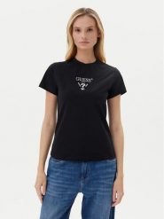 Guess T-Shirt V4YI21 KCDH1 Czarny Slim Fit. Czarne t-shirty Guess, m, z aplikacjami, z bawełny, bez kołnierzyka, bez ramiączek. Za 159.99 zł.