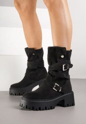 Czarne Botki Workery na Grubej Podeszwie i Obcasie z Klamrami Tulanira. Czarne botki Born2be, bez wzorów, z jeansu, eleganckie, bez obcasa, na obcasie, bez zapięcia. Za 179.99 zł.