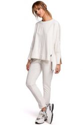 Wygodna Prosta Bluza z Lampasem - Ecru. Czarne bluzy MOE, l, bez wzorów, z bawełny, bez kaptura. Za 229.90 zł.