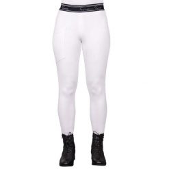 Legginsy do jazdy konnej dla kobiet QHP Eden. Białe legginsy sportowe QHP, s, bez wzorów, z elastanu, do jazdy konnej. Za 255.50 zł.