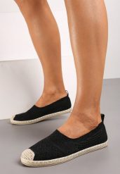 Czarne Płaskie Espadryle na Plecionej Podeszwie Dimzarra. Czarne espadryle Born2be, bez wzorów, eleganckie, bez obcasa, na płaskiej podeszwie. Za 99.99 zł.