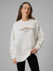 4F Bluza dresowa oversize bez kaptura damska - biała XL. Białe bluzy 4f, xl, bez wzorów, z dresówki, bez ramiączek, bez kaptura. Za 159.99 zł.