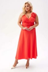 Elegancka sukienka Anna na wesele w kolorze papai PLUS SIZE XXL. Sukienki Moda Size Plus Iwanek, na imprezę, plus size, z aplikacjami, z elastanu, eleganckie, bez kołnierzyka, plus size, bez ramiączek, midi, kopertowe. Za 369.90 zł.