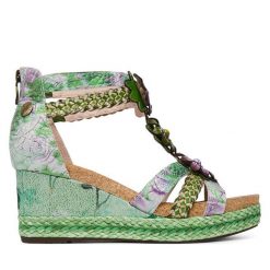 Sandały Laura Vita. Zielone sandały LAURA VITA, bez wzorów, bez obcasa, na koturnie, bez zapięcia. Za 449.99 zł.