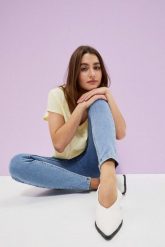 Jeansy high waist skinny niebieskie. Niebieskie jeansy MOODO, xs, bez wzorów, z bawełny, z podwyższonym stanem, długie. W wyprzedaży za 41.99 zł.