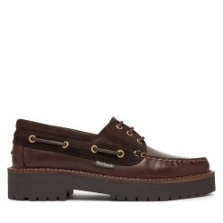 Półbuty Barbour. Brązowe półbuty wsuwane Barbour, bez wzorów, bez obcasa, na płaskiej podeszwie. Za 699.99 zł.