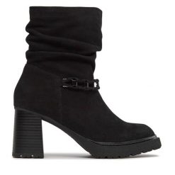 Botki Caprice. Czarne botki Caprice, bez wzorów, bez obcasa, na słupku, bez zapięcia. Za 309.99 zł.