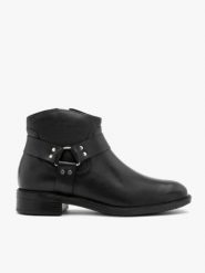 Czarne botki biker boots. Czarne botki Brawo sp. z o.o., bez wzorów, ze skóry, za kostkę, bez obcasa, na obcasie, bez zapięcia. Za 479.99 zł.