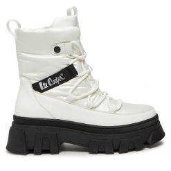 Trzewiki Lee Cooper. Białe botki Lee Cooper, bez wzorów, bez obcasa, na płaskiej podeszwie, bez zapięcia. Za 199.99 zł.