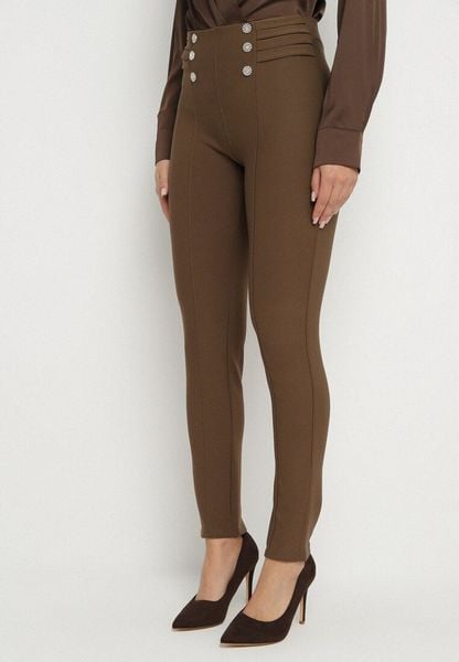 Brązowe Spodnie Ozdobione Guzikami i Zakładkami Vamiole. Brązowe jeansy Born2be, l, bez wzorów, z jeansu, biznesowe. Za 49.99 zł.