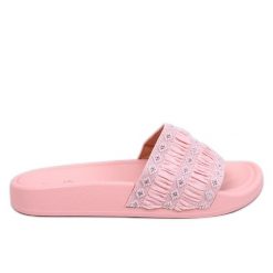 Klapki damskie Diakis Pink różowe. Czerwone klapki z aplikacjami, z gumy, casualowe, bez obcasa, bez zapięcia. Za 101.62 zł.
