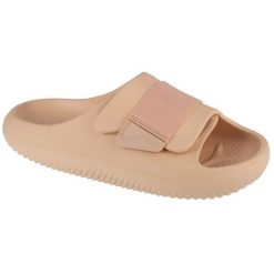 Klapki Crocs Mellow Luxe Recovery Slide 209413-2DS beżowy. Brązowe klapki bez wzorów, casualowe, bez obcasa, bez zapięcia. Za 367.59 zł.