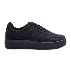 PE1 Buty Sportowe Damskie Na Platformie Czarne Pudina. Czarne buty treningowe bez wzorów, ze skóry, bez zapięcia. Za 166.32 zł.