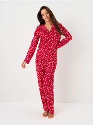 Bawełniana piżama dwuczęściowa ze wzorem - czerwony. Czerwone piżamy Sinsay, l, bez wzorów, z bawełny, bez kołnierzyka, bez ramiączek. Za 79.99 zł.