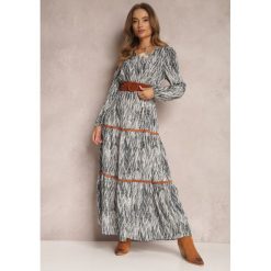 Szara Sukienka z Gumką w Pasie Nossi. Szare sukienki Renee, l, bez wzorów, z materiału, boho, bez kołnierzyka, bez ramiączek, maxi. W wyprzedaży za 111.99 zł.